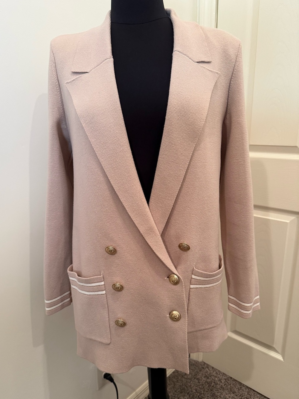 L’AGENCE Eileen Knit Double-Breasted Boyfriend Knit Blazer Blush Pink M $525 - Picture 4 of 15